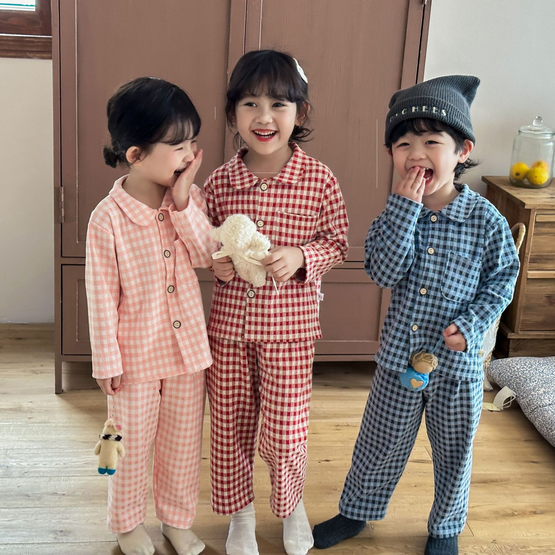 2025儿童家居服套装男女童秋冬睡衣中大童简约格翻领开衫两件套