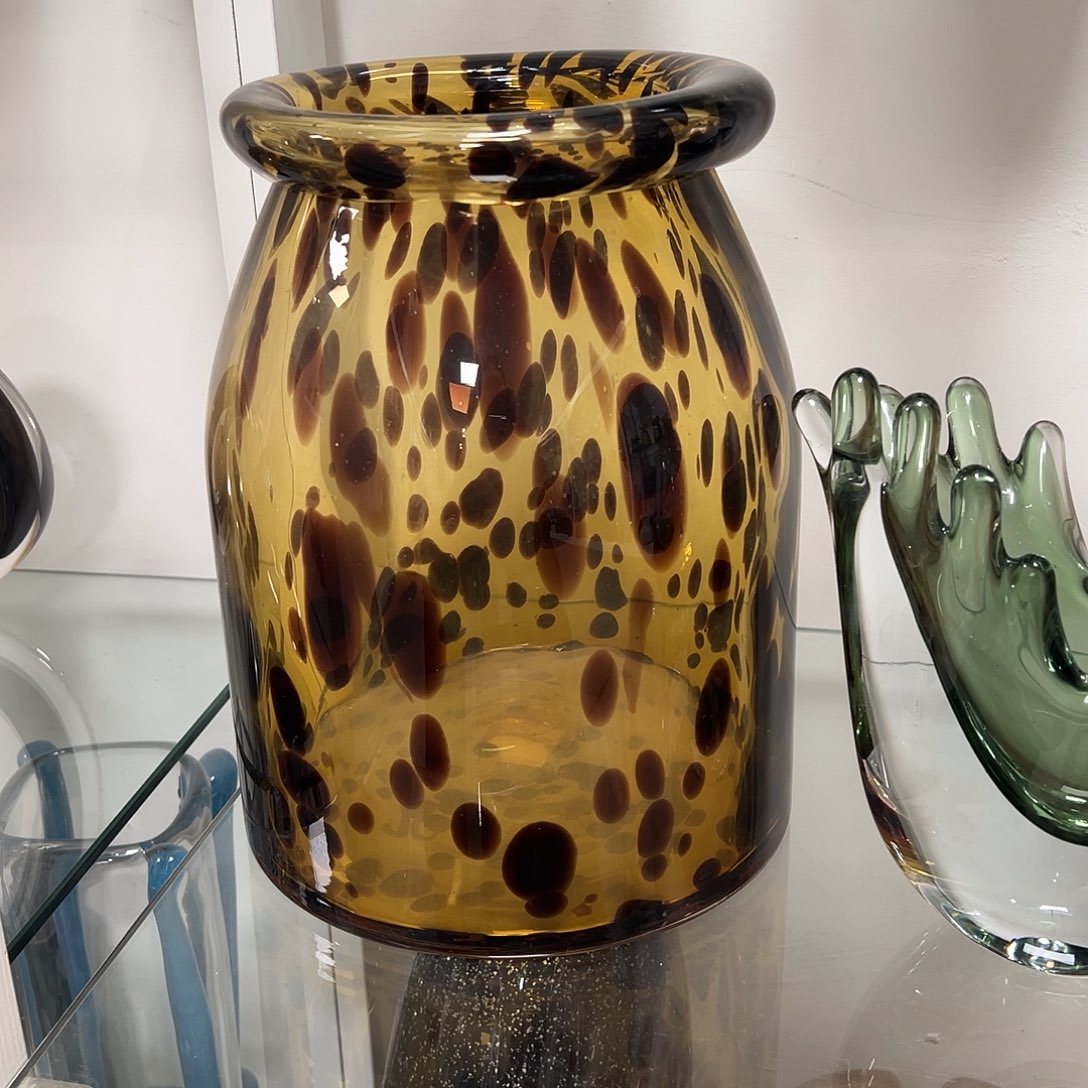 琉璃高28琥珀豹纹琉璃花器