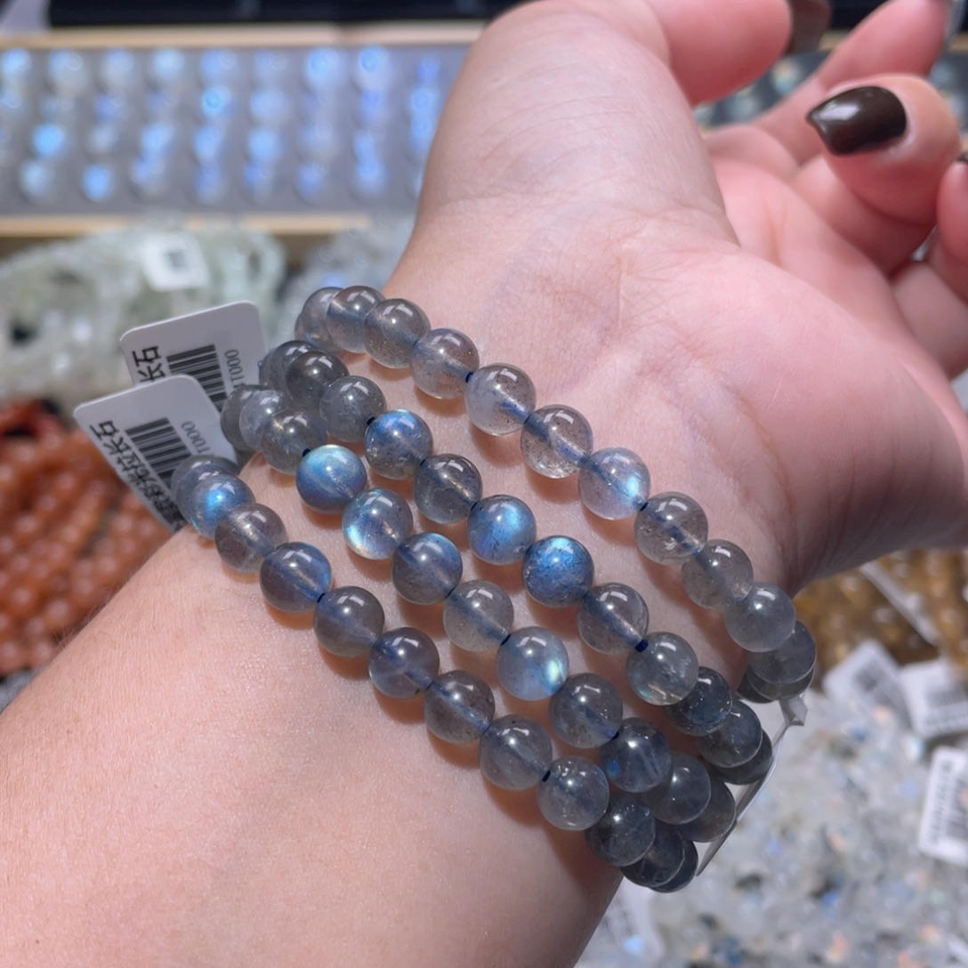 未镶嵌手链长石灰月光手链单圈7mm+ 捡漏价