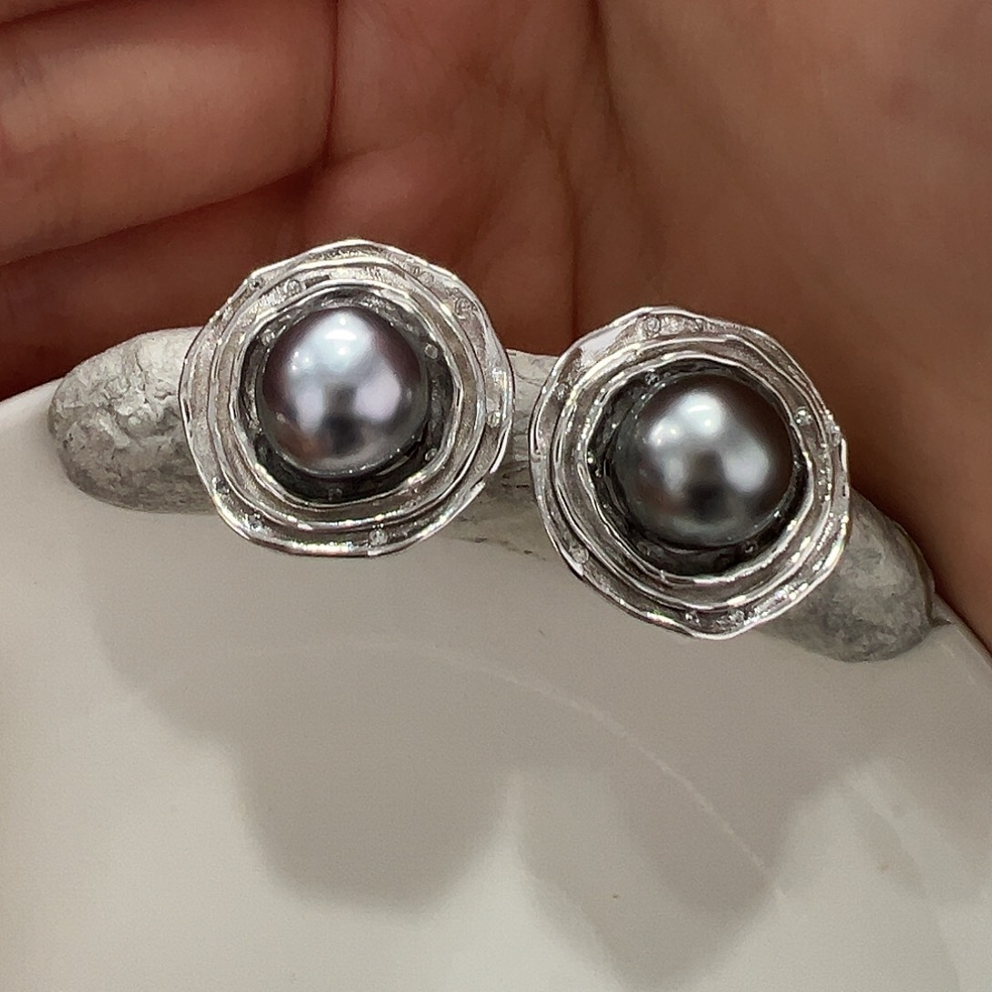 海水珍珠耳饰银S925镶嵌