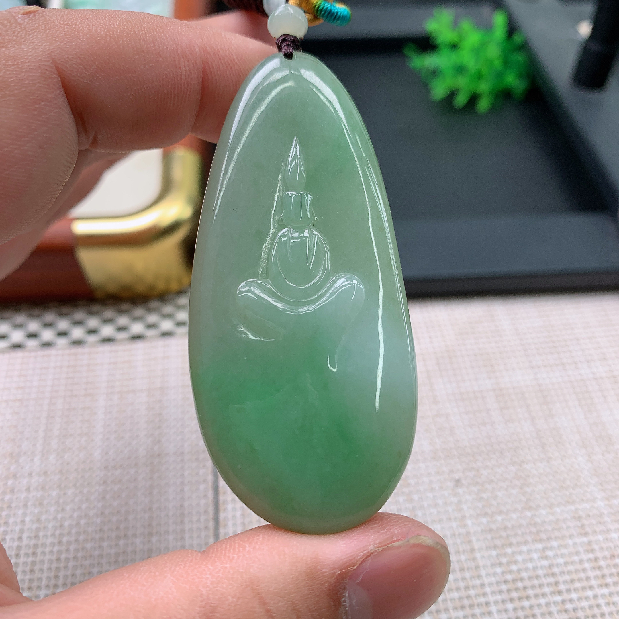 天然A货翡翠悟道吊坠挂件68.2-30.9-9.6