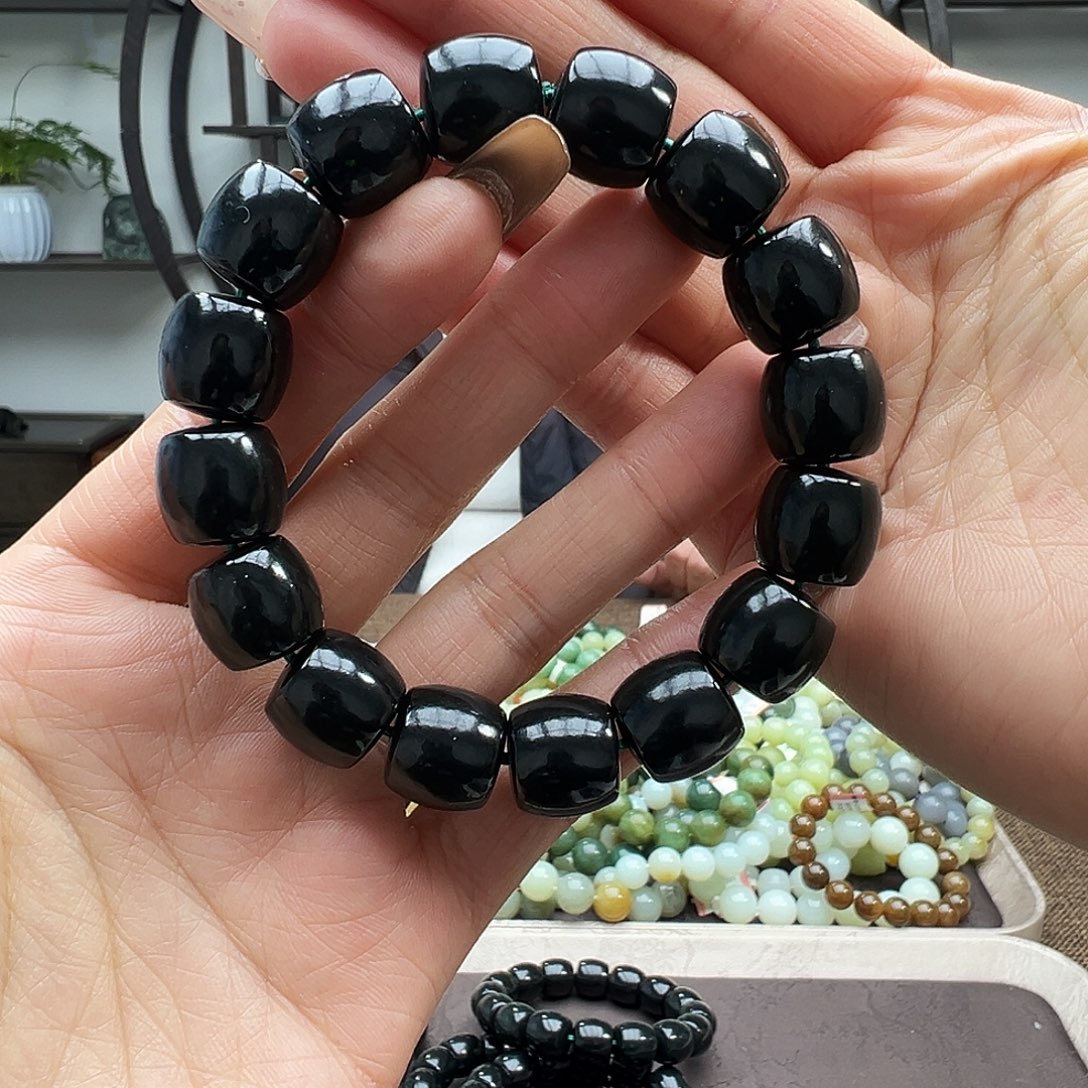 和田玉未镶嵌手链14黑青