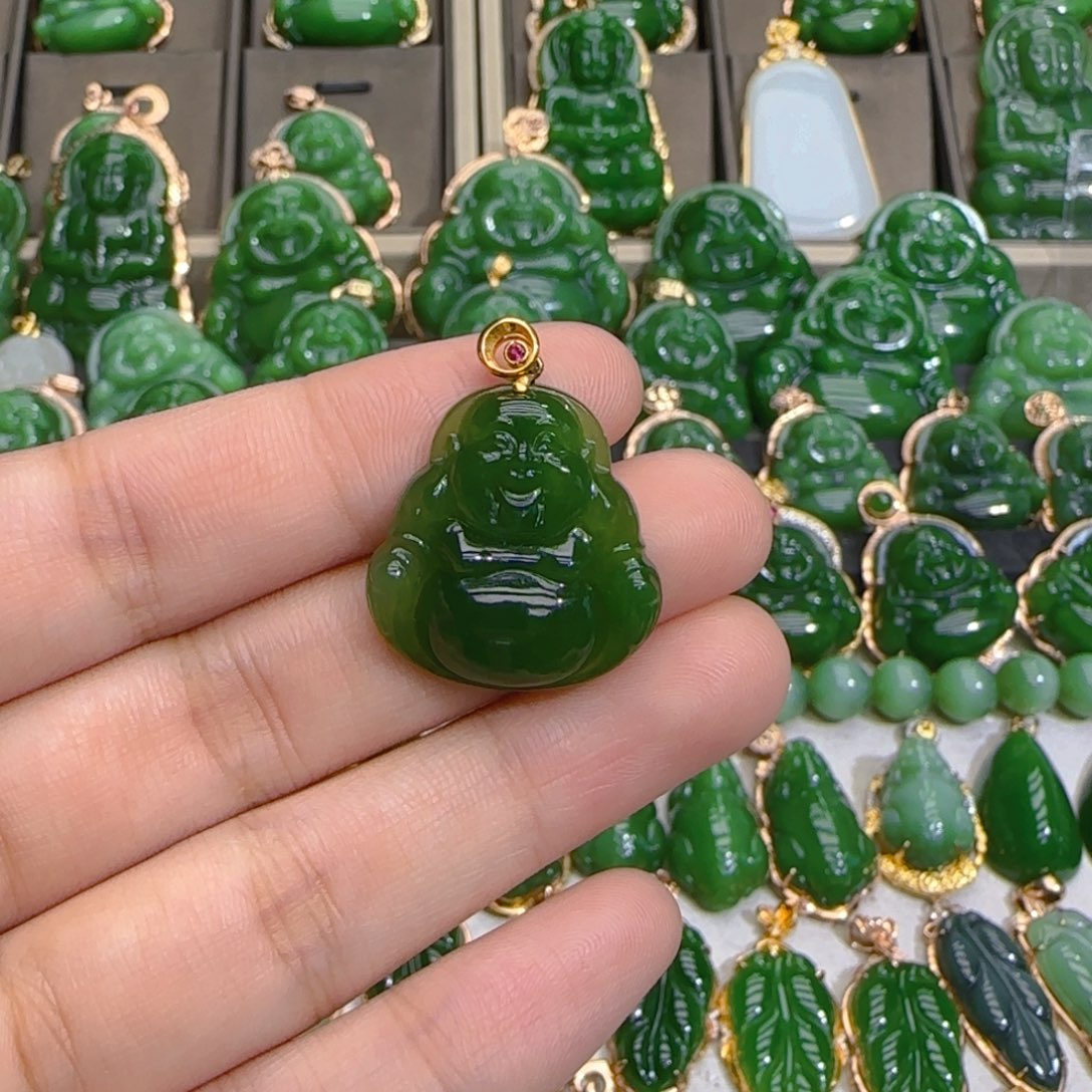 和田玉（碧玉）18K金镶嵌颈饰