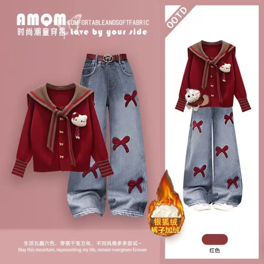 女童新年红色穿搭2026马年本命年衣服女童过新年战袍洋气冬装套装