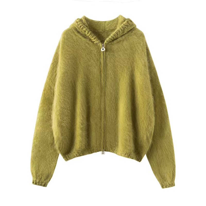 休闲加厚羊绒衫短款针织连帽帽衫原色纯羊绒打底衫