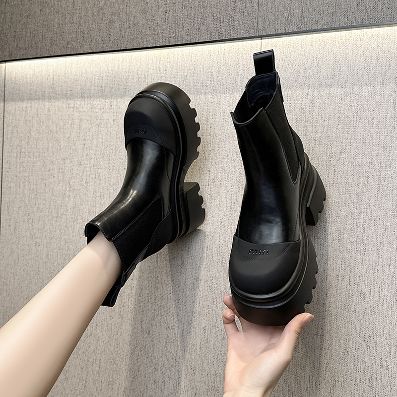 10cm增高小个子超厚底切尔西靴女冬季新款保暖加绒松糕短靴女二棉