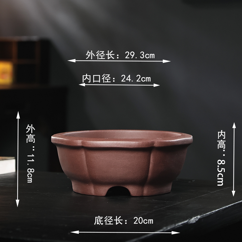 紫砂花盆圆形手工盆景盆桌面盆栽仿古八方形杜喜亮精品盆碗盆