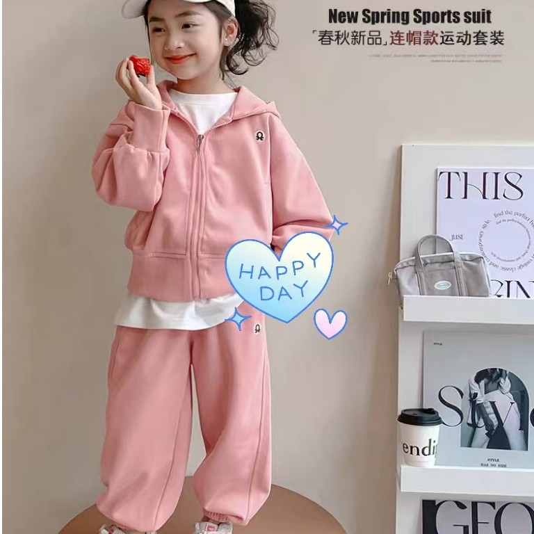 28044女童时尚套装网红洋气春款休闲运动服两件套女小童连帽外套
