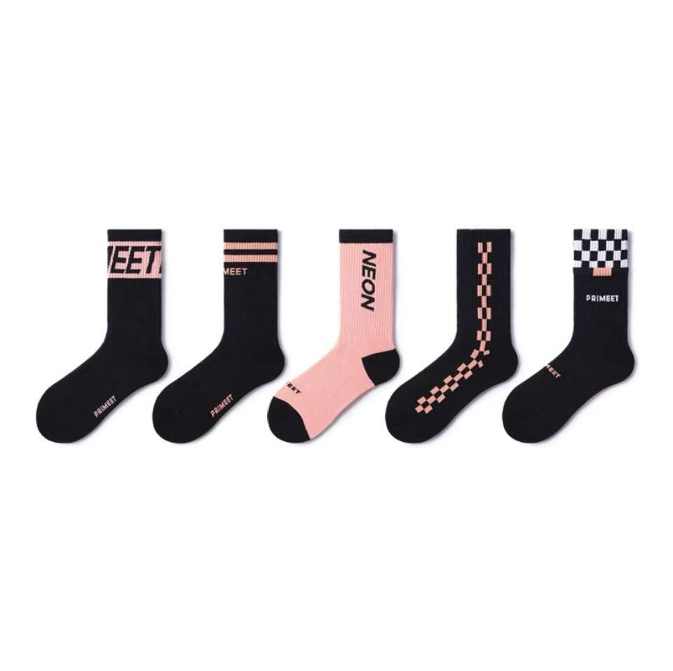 primeet街头秋冬运动中筒潮袜学院风百搭男女同款潮流中筒袜5双装