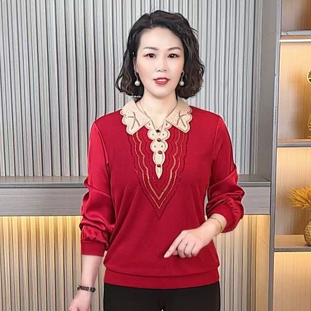 中老年妈妈装早春薄款时尚长袖女洋气显瘦时尚大码小衫气质打底衫