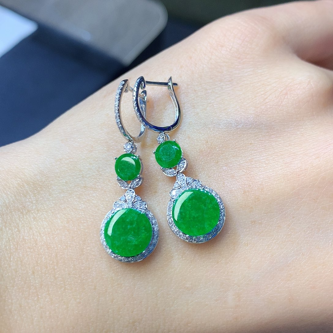 翡翠耳饰18K金镶嵌耳饰