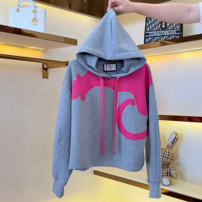 （果果专属）2025春季撞色时尚百搭连帽宽松运动卫衣A057