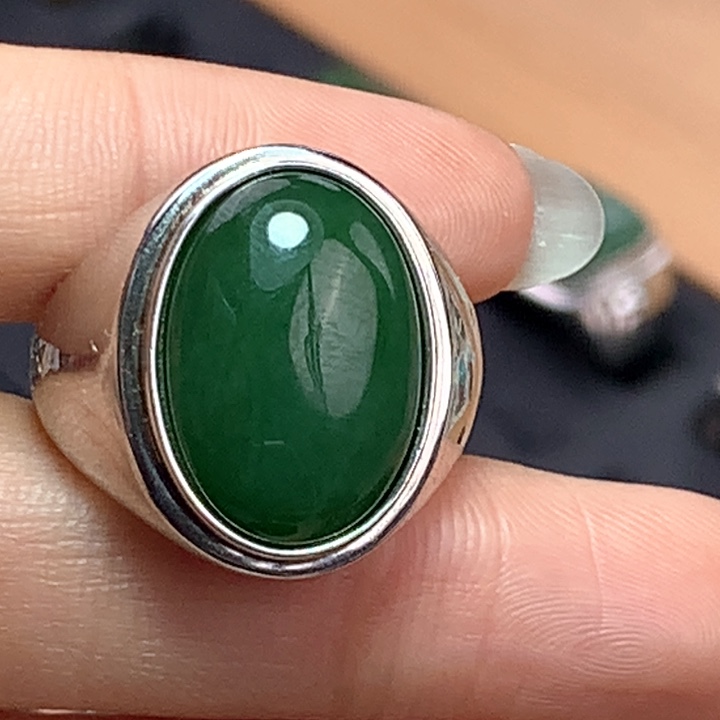 和田玉（碧玉）戒指银S925镶嵌零**乐