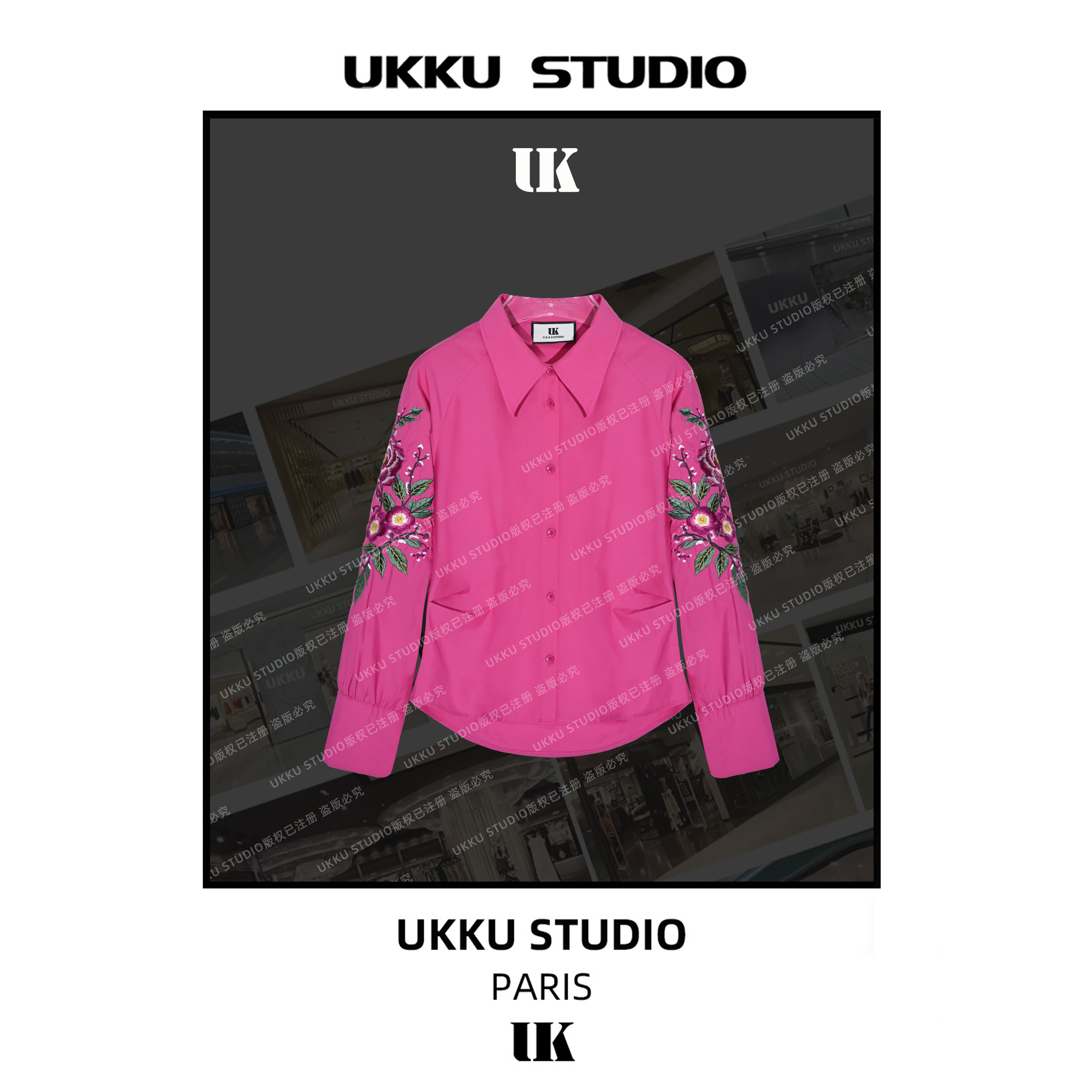 沐【UKKUSKUDIO】设计师款女生春秋刺绣气质衬衣613620