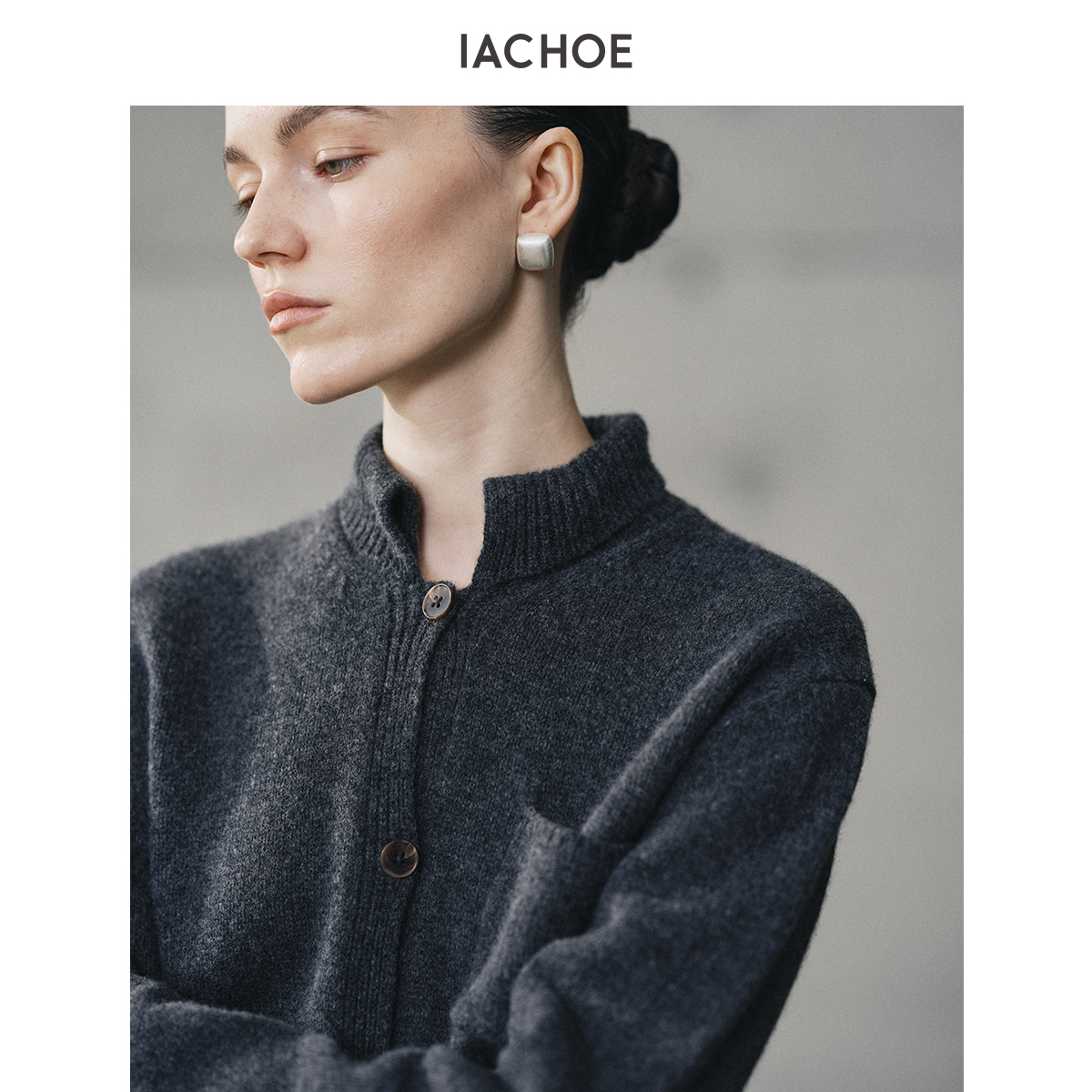 IACHOE小立领毛衣开衫3671506001