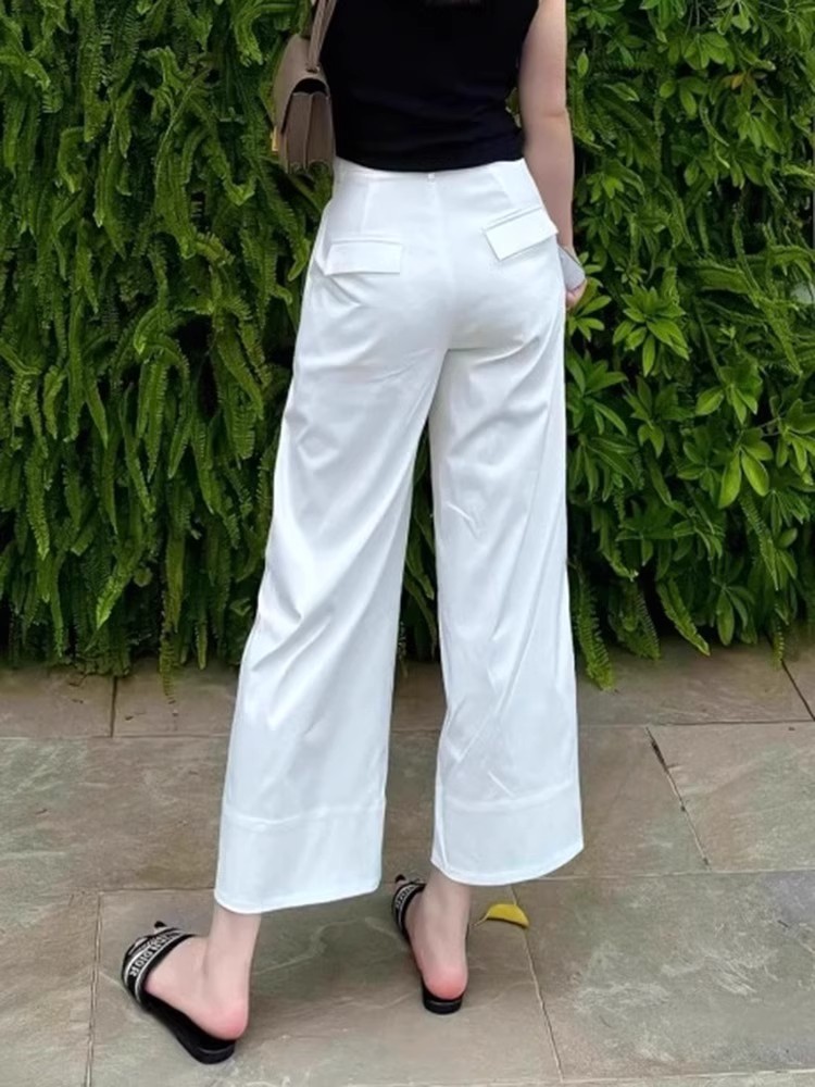 白色九分直筒西装裤女夏季春秋大码胖mm显瘦高腰小个子窄版阔腿裤