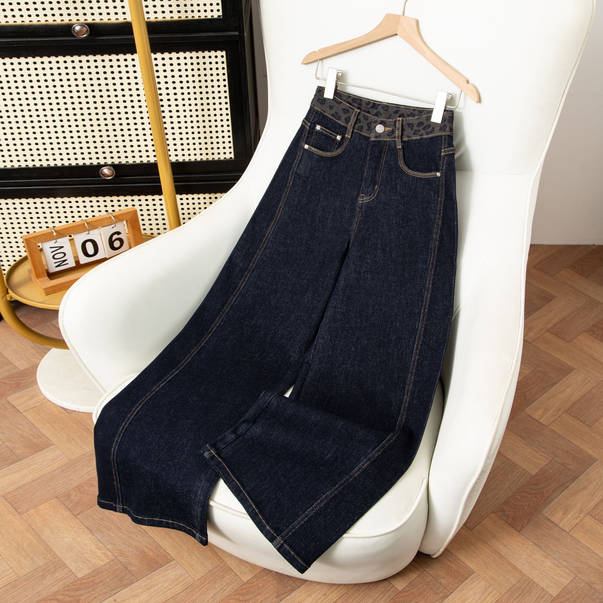 时尚百搭丹宁蓝防掉色2025秋冬高腰显瘦垂顺牛仔裤女加绒1186