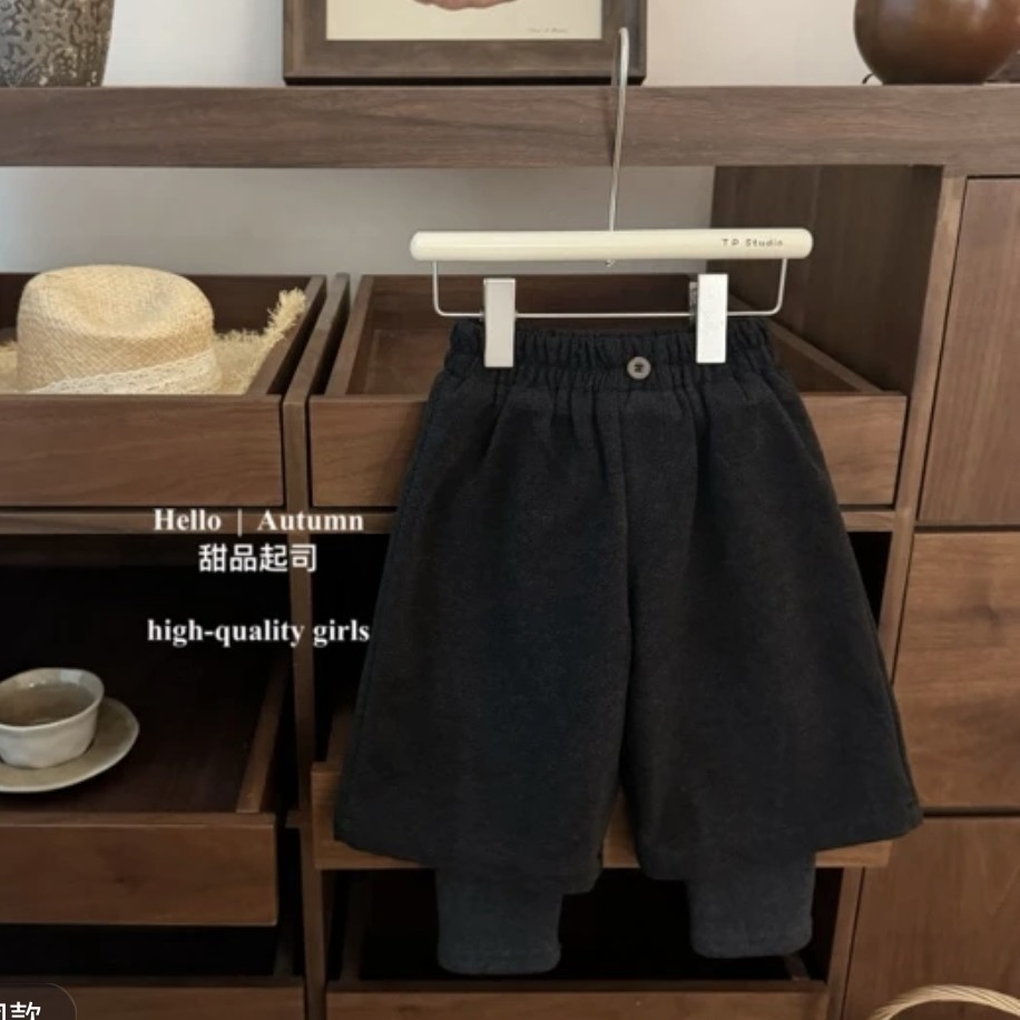 自留！高级感韩系女宝宝休闲加绒百搭假两件呢子裤