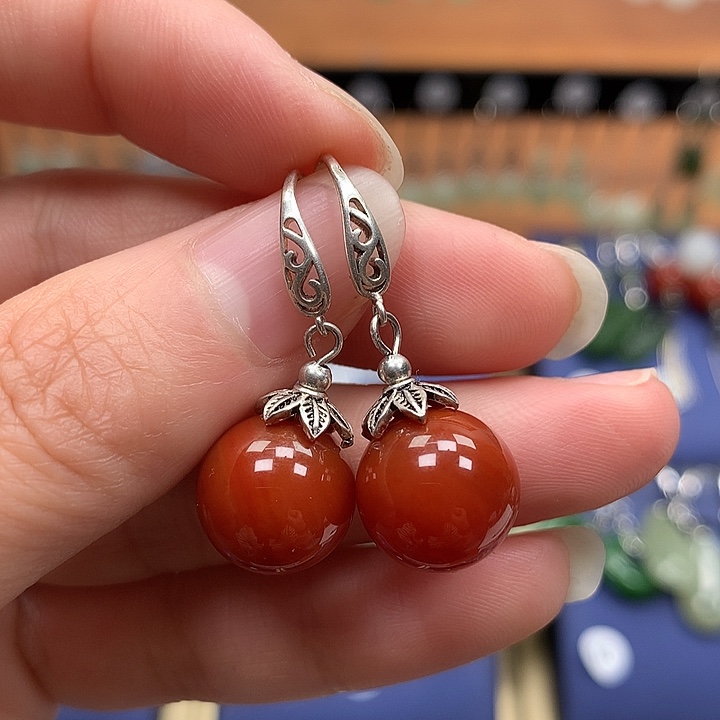 玛瑙/玉髓银S925镶嵌耳环12左右