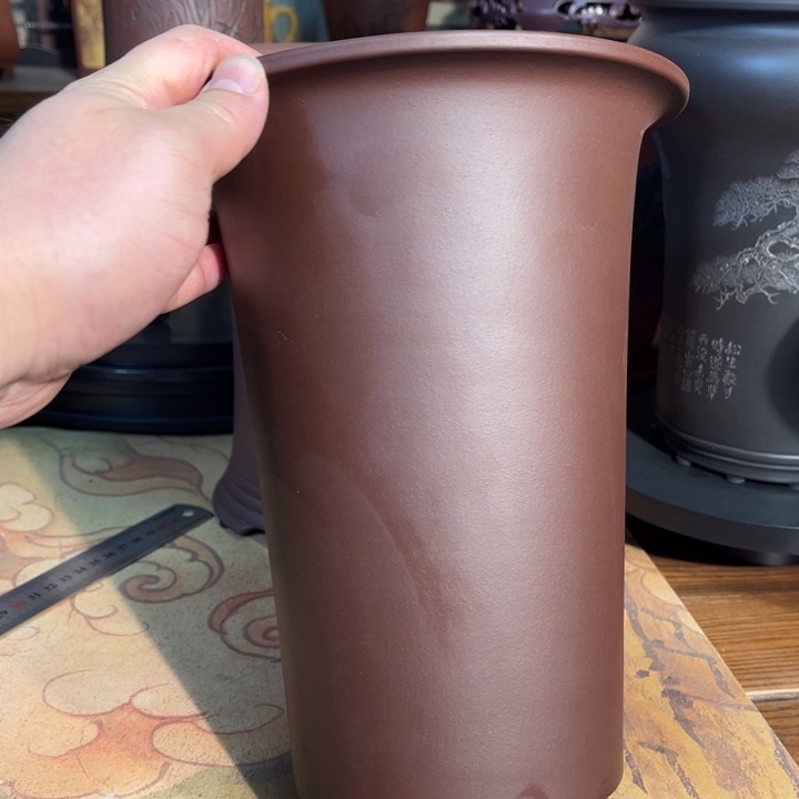 紫砂花盆石红全手工精品盆