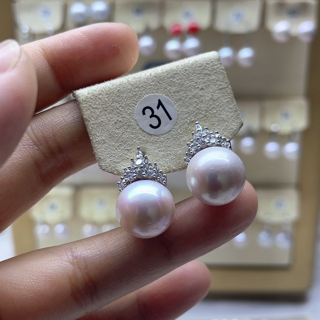 银S925镶嵌淡水珍珠耳饰