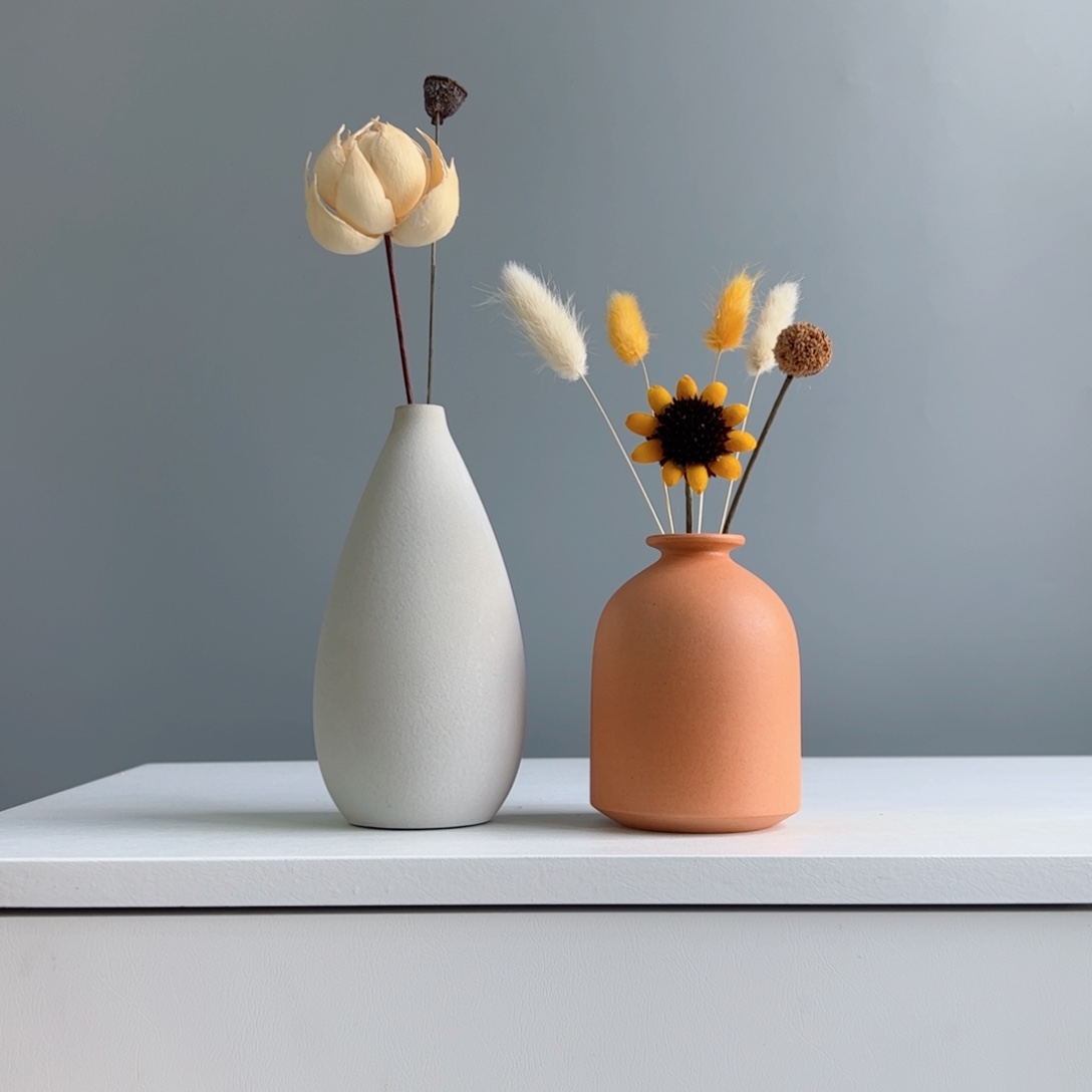 摆件陶瓷小花花瓶摆件含花总高约20-30cm