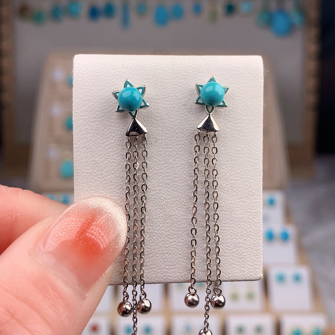 绿松石耳饰银S925镶嵌