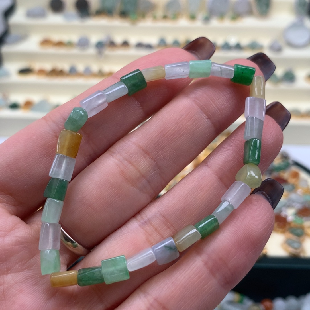 翡翠散珠桶珠手串