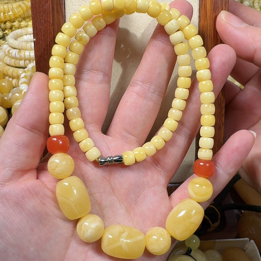 蜜蜡未镶嵌颈饰蜜蜡锁骨链，桶珠13m+，圆珠11m+