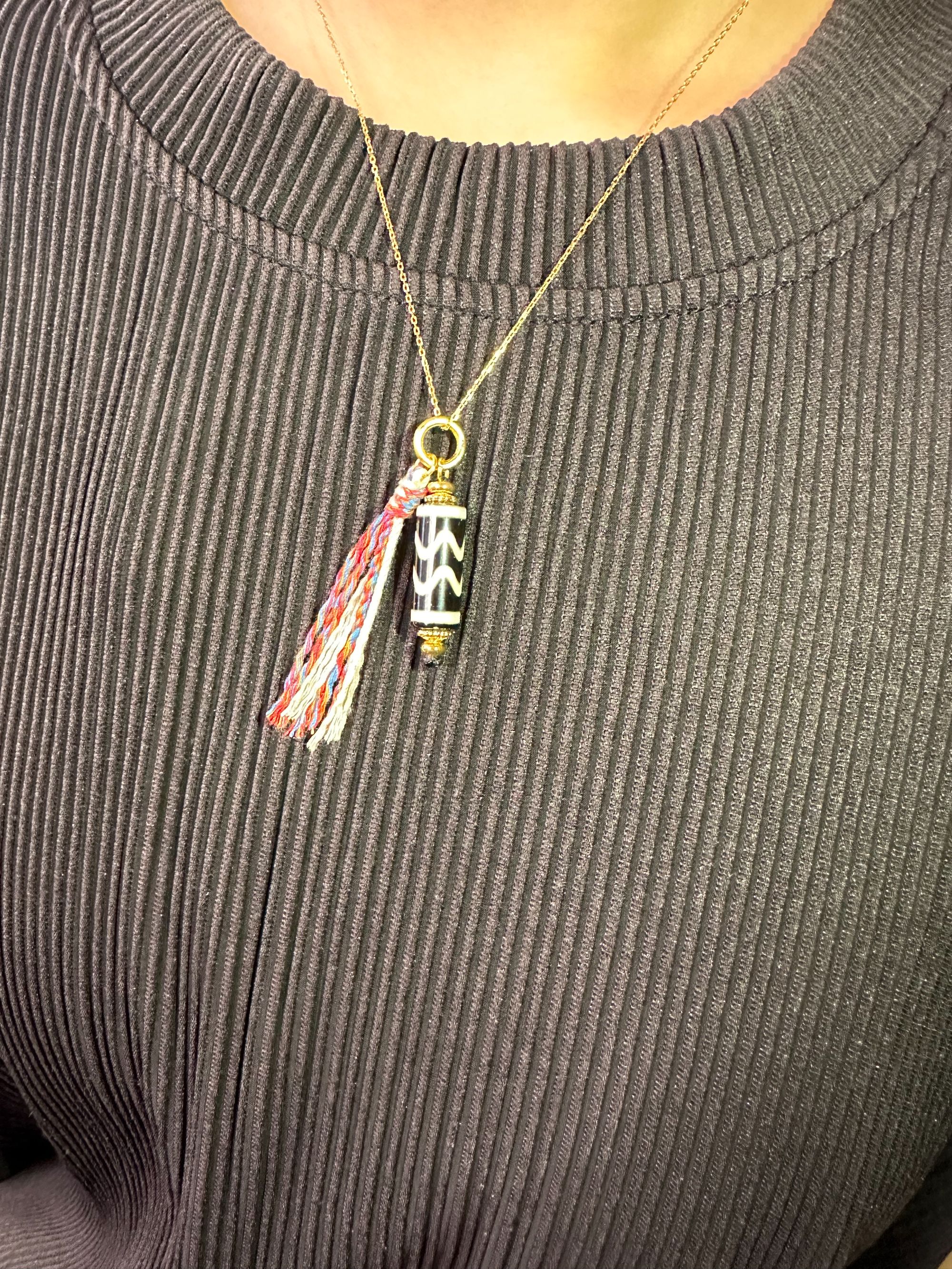 【画子甄选】双水纹古珠天珠DIY侧挂车挂（带链子）