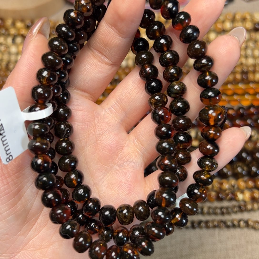 琥珀手链未镶嵌艳*抚顺琥珀植物珀