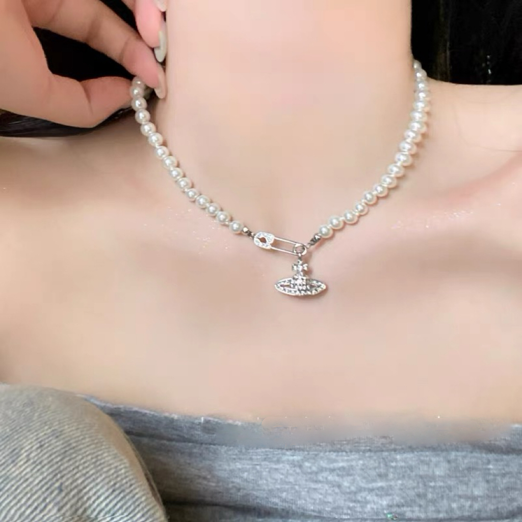 钛钢项链 别针土星珠珠项链152