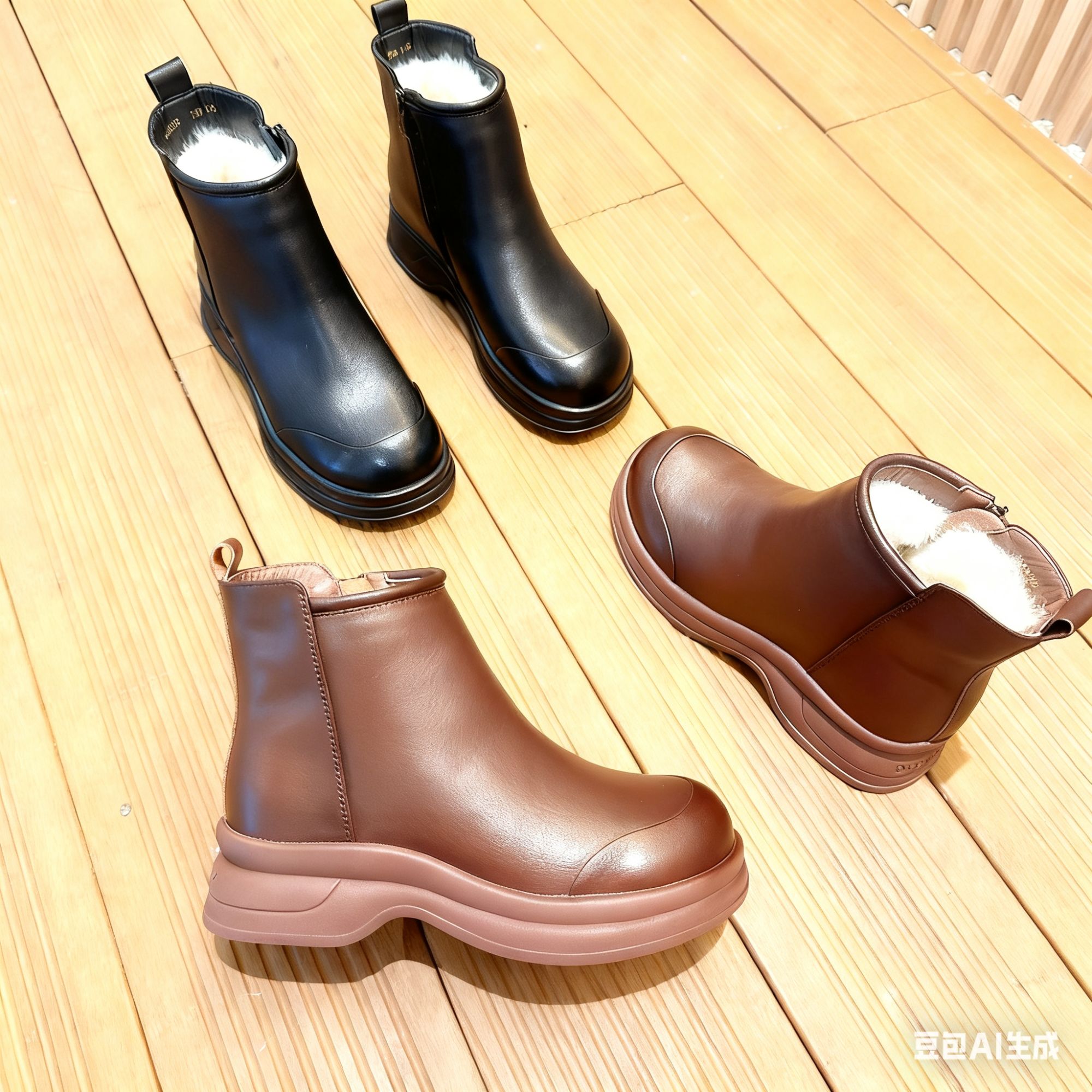 25580冬季新款妈妈鞋防滑女靴休闲舒适保暖中老年圆头靴羊毛靴