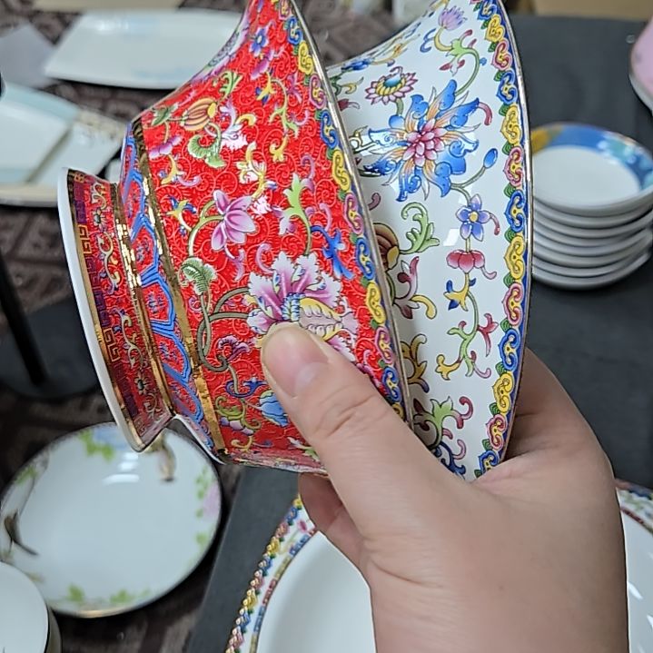 瓷片微瑕珐琅彩金标马蹄6.2寸2个面碗6666