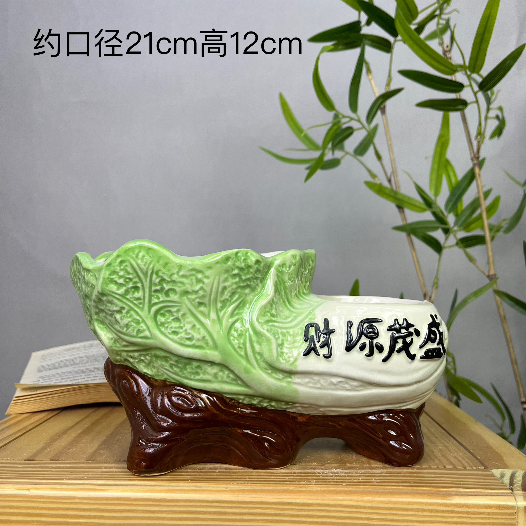 白菜百财多肉陶瓷花盆双口连体发财树植物盆创意盆景