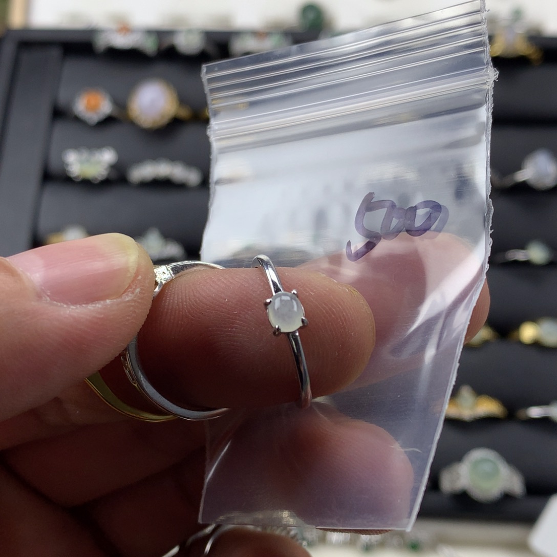 翡翠银S925镀金镶嵌戒指500