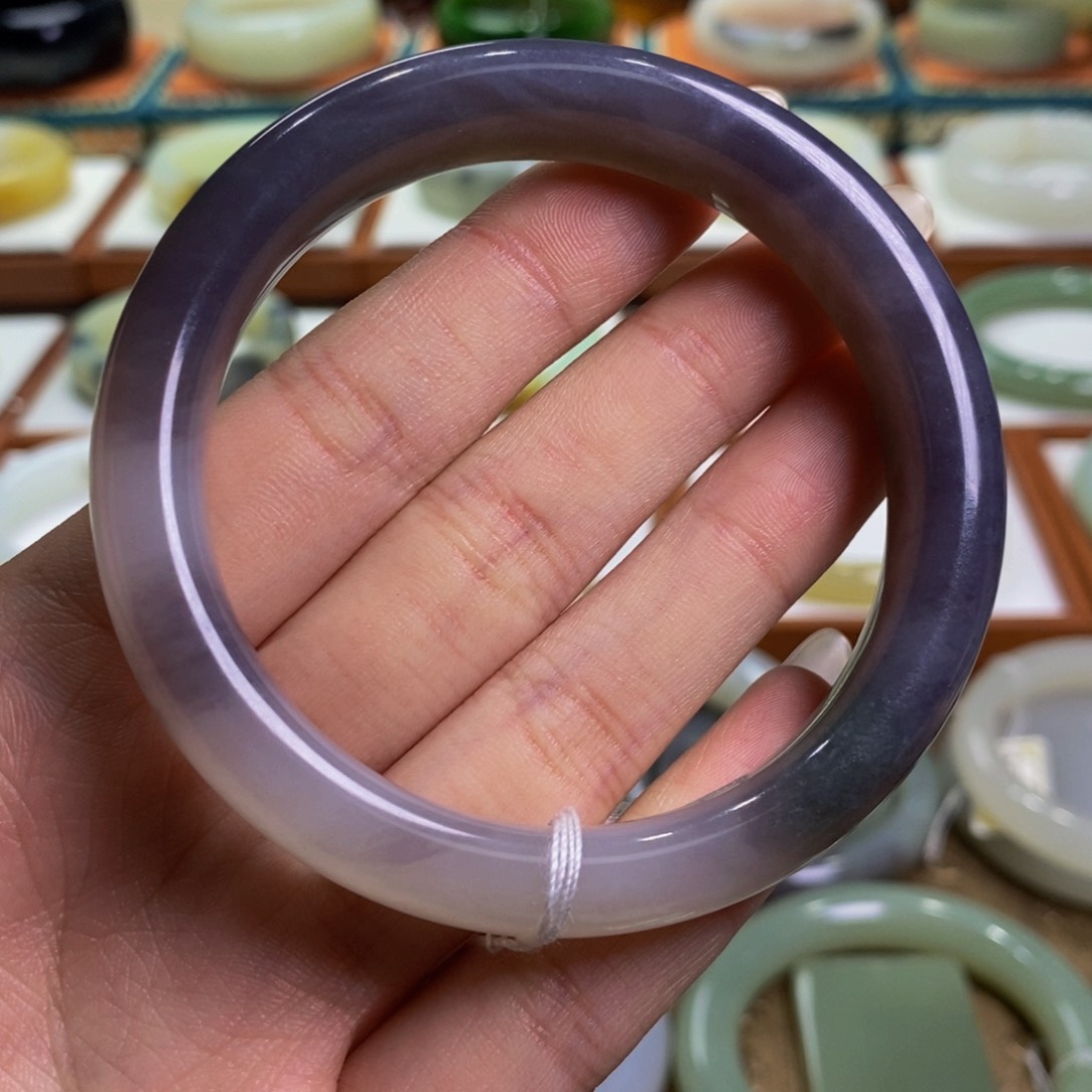 和田玉手镯未镶嵌青海烟紫57-58