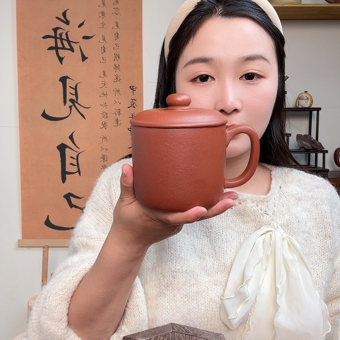 茶杯紫砂李*人微瑕紫砂盖杯红降坡墩墩杯