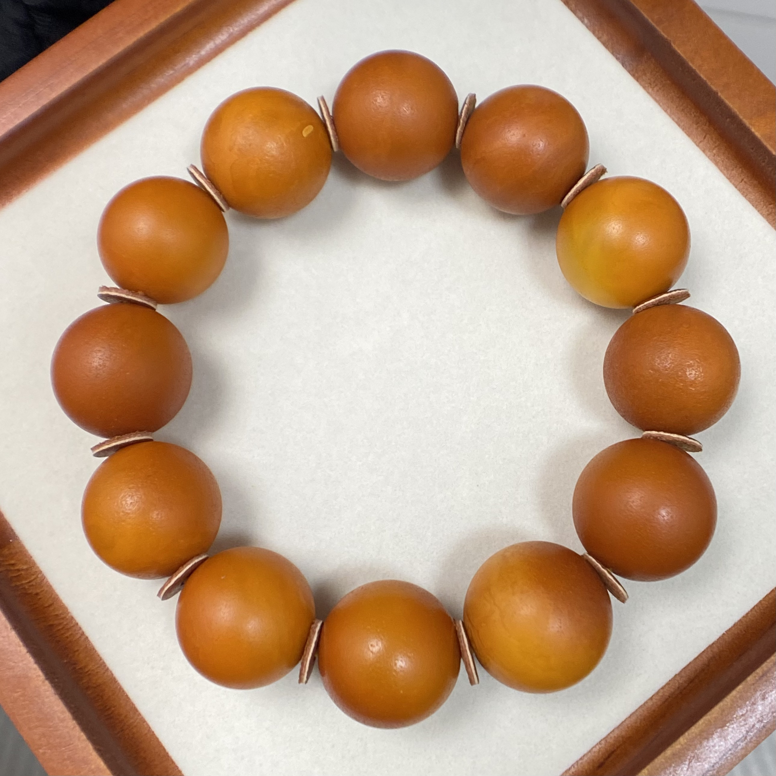 『顺亿天然蜜蜡』橘皮老蜡圆珠手串单圈男士经典尺寸18加左右