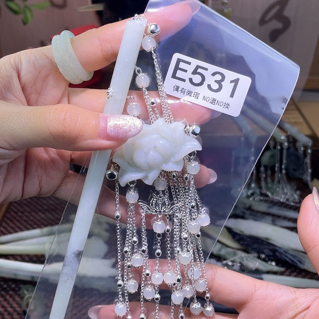 蛇纹石玉发饰银S925镀金镶嵌?****?