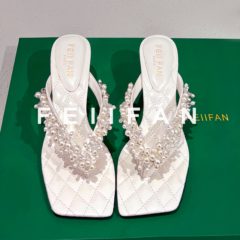 【现货】高跟拖鞋2025夏季新款细跟外穿气质百搭女士水钻凉鞋7786