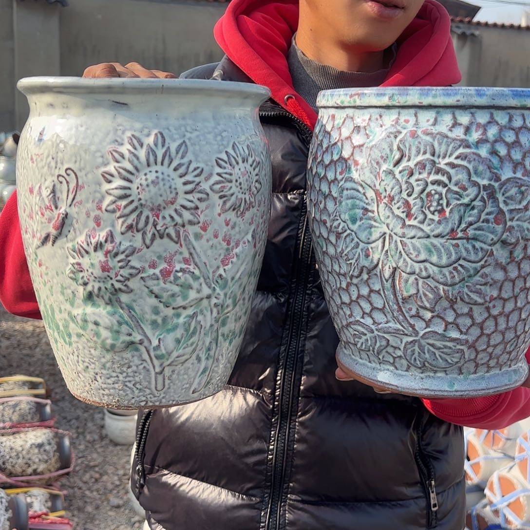 紫砂花盆组合福利两个口径19高度23*25