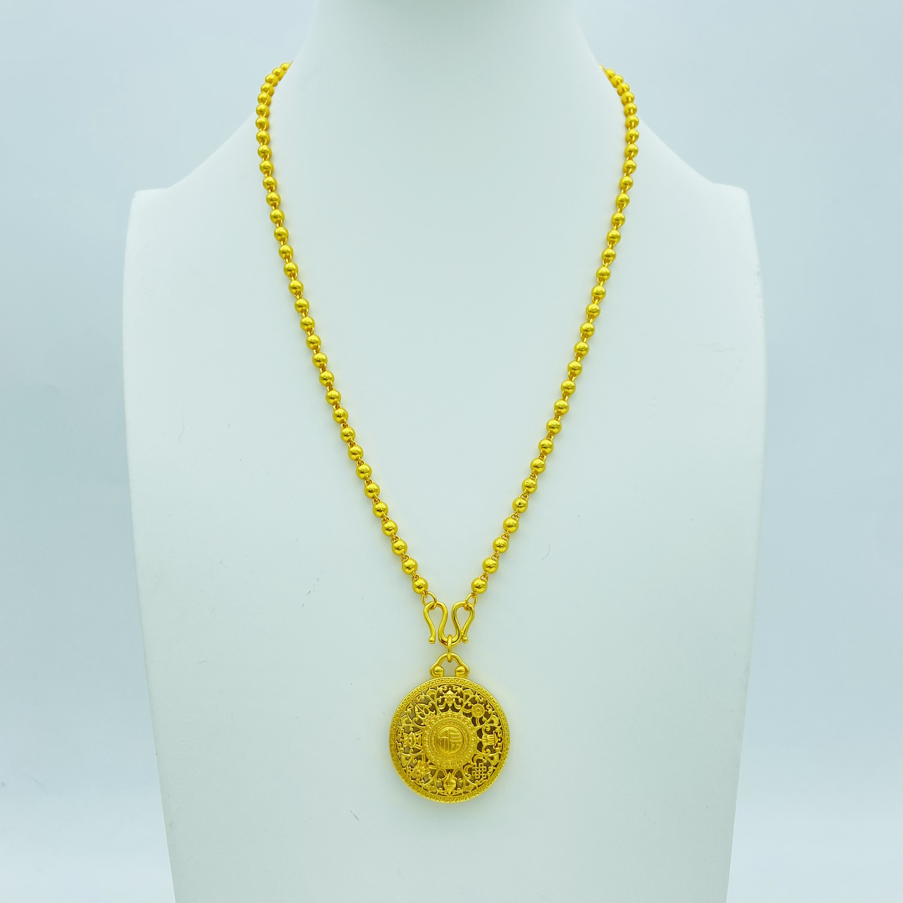 铜合金项链 卡4珠珠配万福罗盘项链