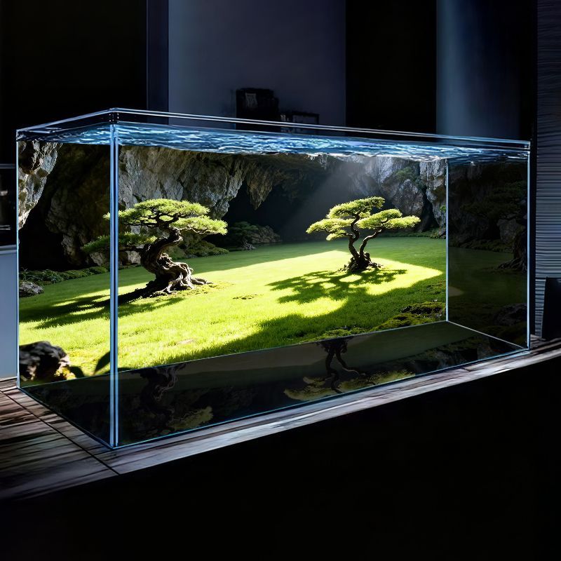 新款鱼缸背景水草高级立体画高清贴纸立体岩石造景装饰正胶壁纸