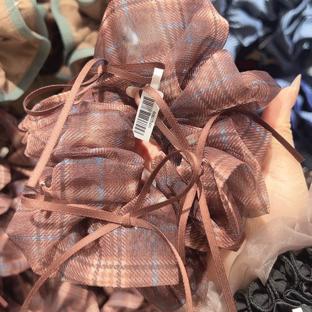 非金属咖色格纹蝴蝶结纱纱发绳