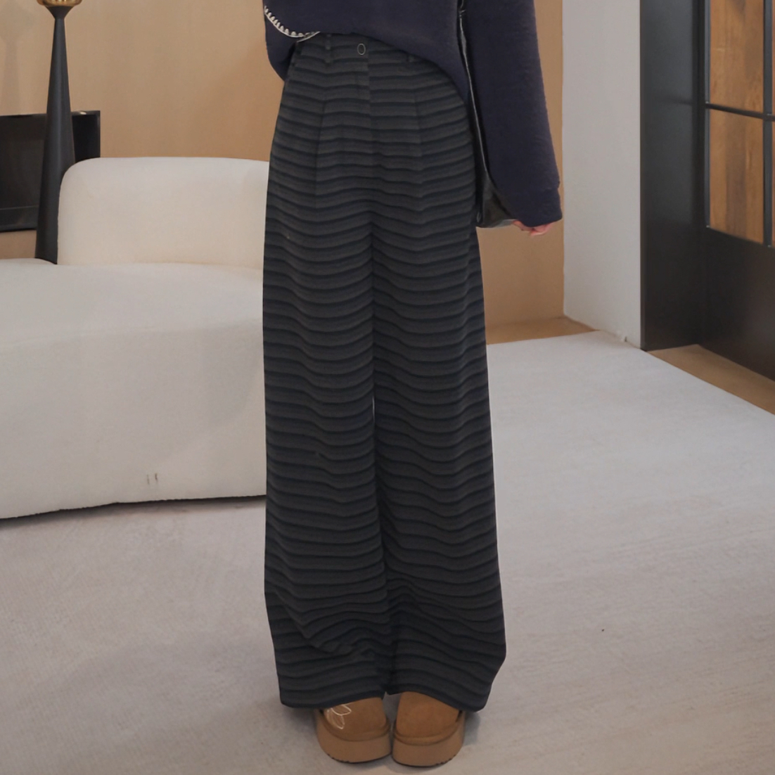 余紫绮【随风】条纹秋冬显瘦休闲秋冬糯米卫裤YA2588005