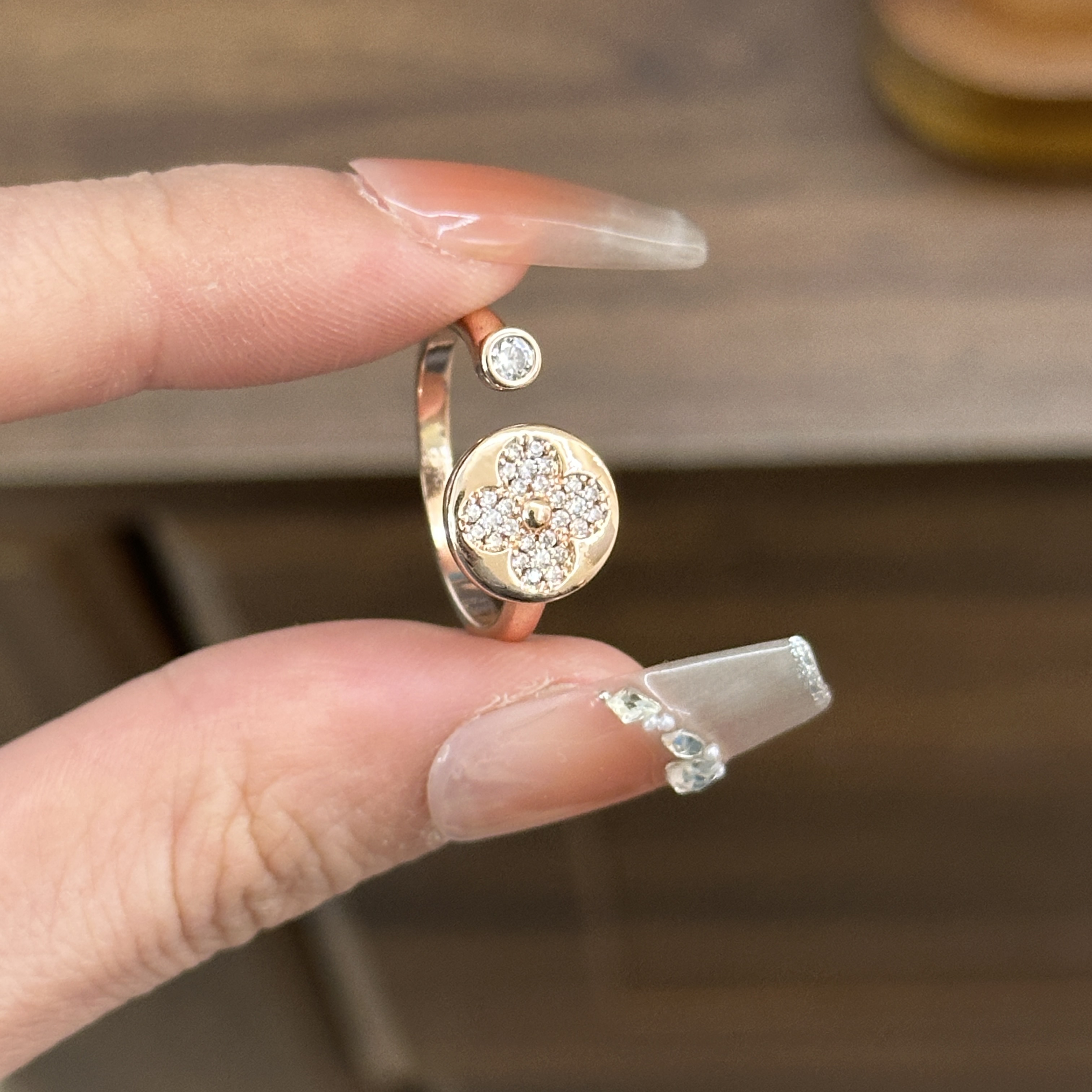 铜合金合成锆石戒指 CC7425  高定系列 开口戒指