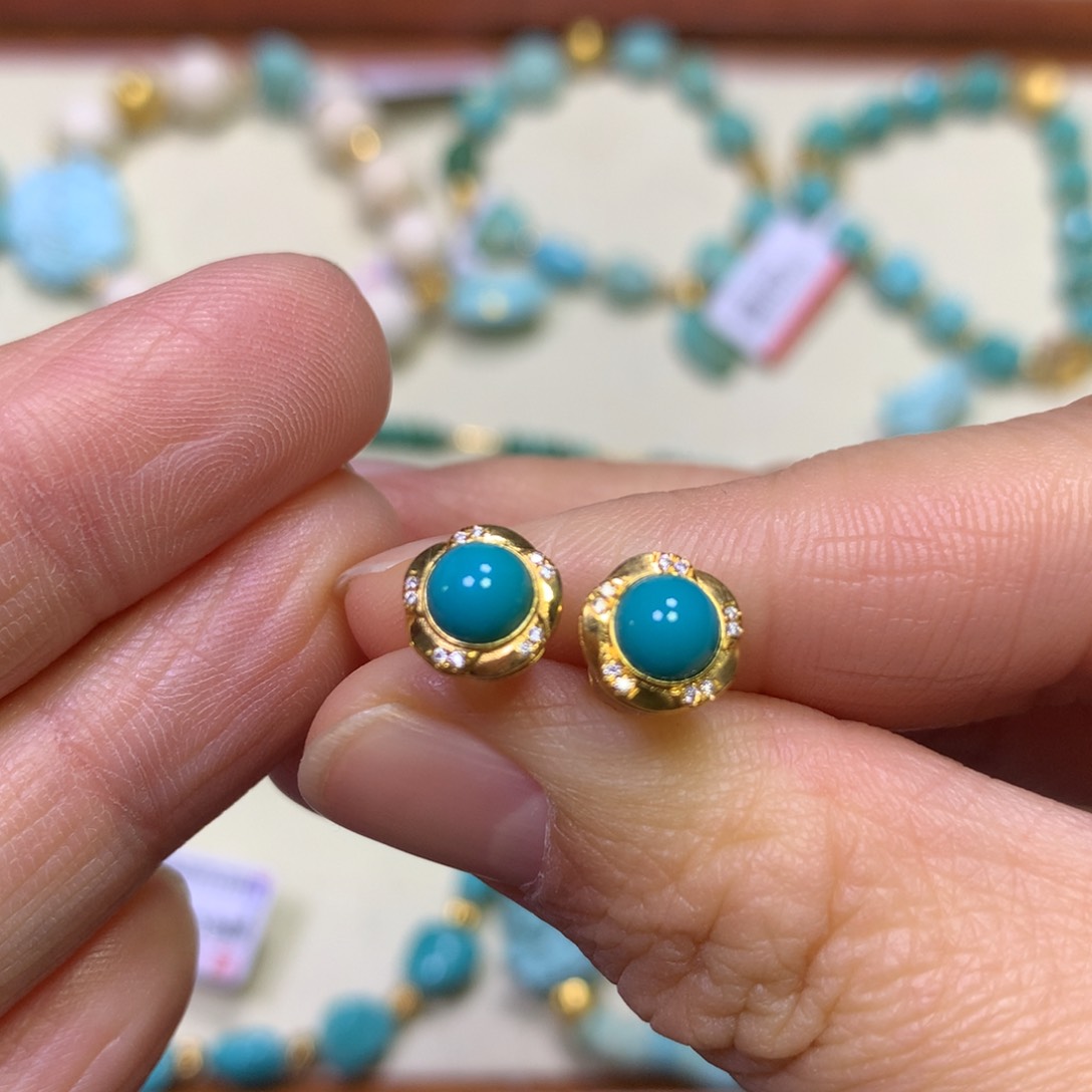 绿松石耳饰18K金镶嵌