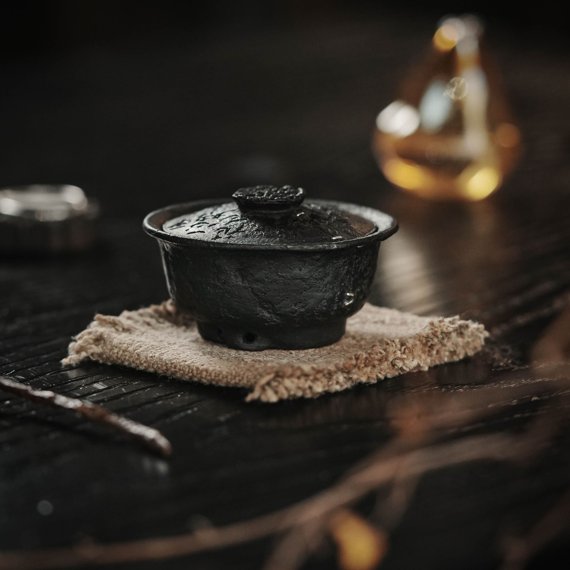 皿子手捏紫砂作品盖碗