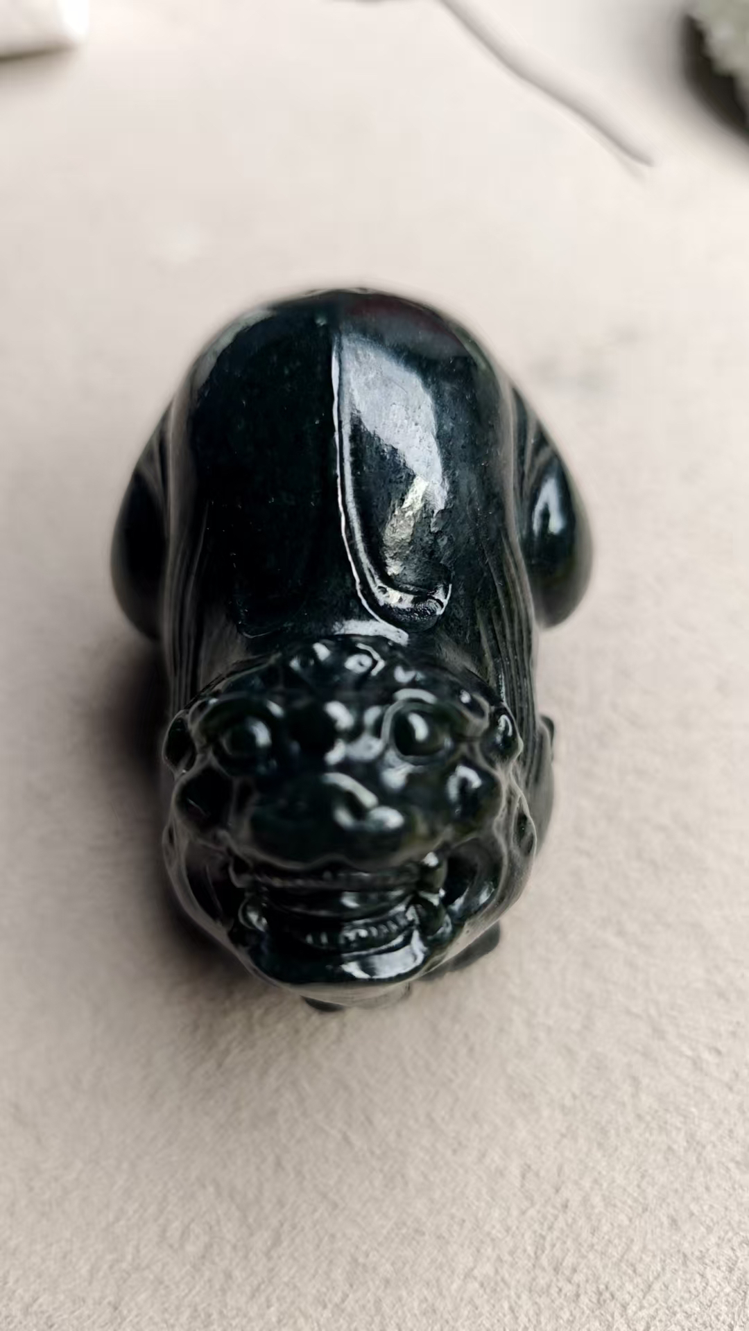 和田玉青玉貔貅手把